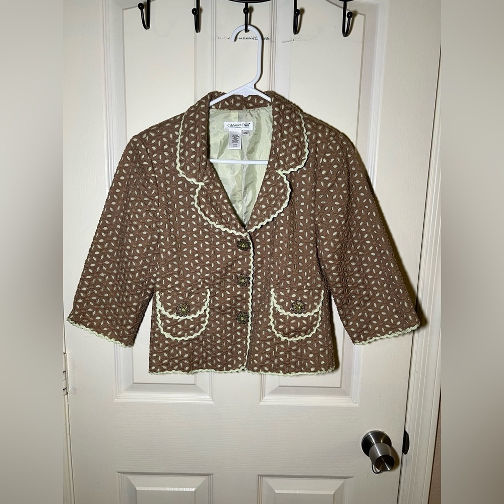 Vintage Coldwater Creek Brown and Green Eyelet Blazer